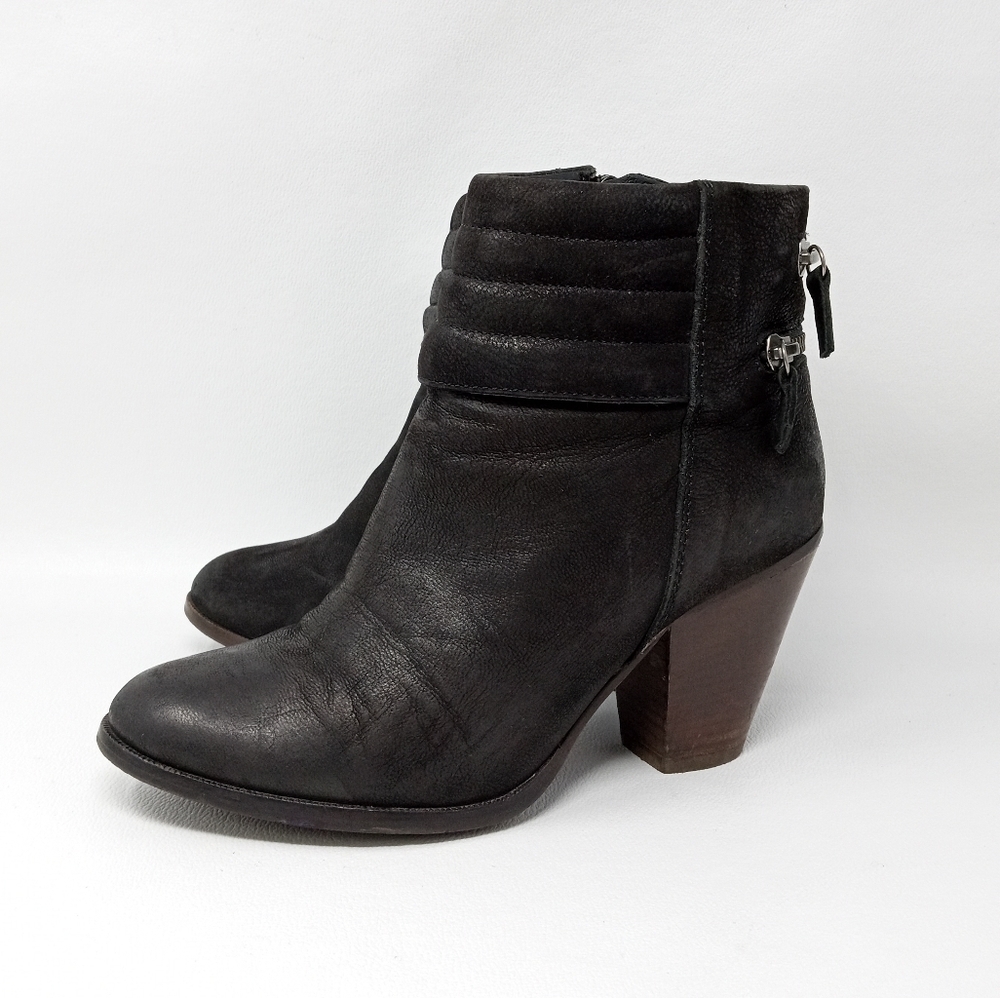 Diba Women's Size 6.5M Black Leather Double Zip Ankle Booties